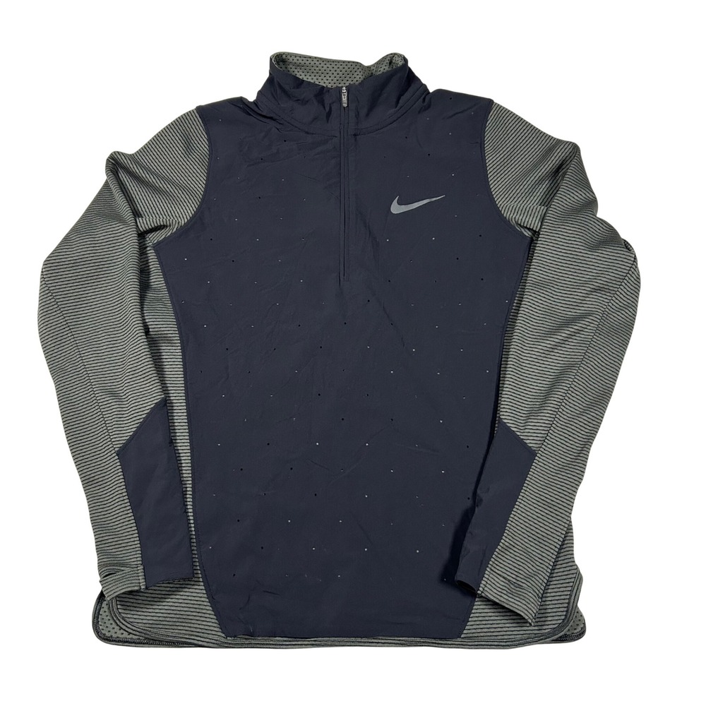 Nike AeroReact Hybrid Half Zip Running Top Women Size M Grey Striped Pullover
